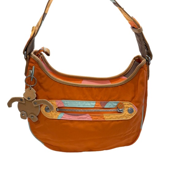 Kipling Nylon Hobo Women’s Orange Shoulder Bag With Monkey Adjustable Strap - Picture 1 of 16